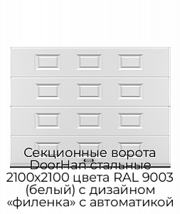 Секционные ворота DoorHan стальные 2100х2100 цвета RAL 9003 (белый) с дизайном «филенка» с автоматикой preview 1