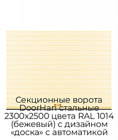 Секционные ворота DoorHan стальные 2300х2500 цвета RAL 1014 (бежевый) с дизайном «доска» с автоматикой