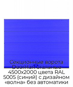 Секционные ворота DoorHan стальные 4500х2000 цвета RAL 5005 (синий) с дизайном «волна» без автоматики