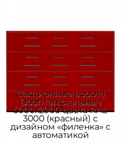 Секционные ворота DoorHan стальные 5000х2900 цвета RAL 3000 (красный) с дизайном «филенка» с автоматикой