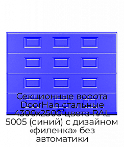 Секционные ворота DoorHan стальные 4300х2500 цвета RAL 5005 (синий) с дизайном «филенка» без автоматики