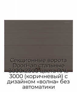 Секционные ворота DoorHan стальные 3000х2300 цвета RAL 3000 (коричневый) с дизайном «волна» без автоматики preview 1