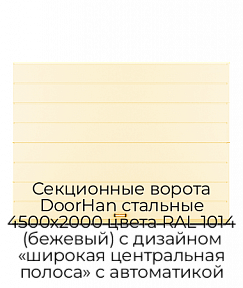 Секционные ворота DoorHan стальные 4500х2000 цвета RAL 1014 (бежевый) с дизайном «широкая центральная полоса» с автоматикой