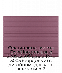 Секционные ворота DoorHan стальные 2200х2300 цвета RAL 3005 (бордовый) с дизайном «доска» с автоматикой