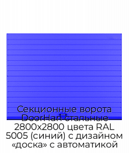 Секционные ворота DoorHan стальные 2800х2800 цвета RAL 5005 (синий) с дизайном «доска» с автоматикой preview 1