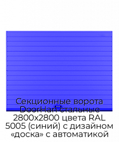 Секционные ворота DoorHan стальные 2800х2800 цвета RAL 5005 (синий) с дизайном «доска» с автоматикой