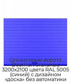 Секционные ворота DoorHan стальные 3200х2100 цвета RAL 5005 (синий) с дизайном «доска» без автоматики