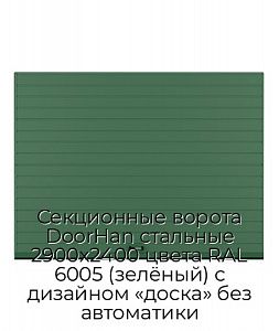 Секционные ворота DoorHan стальные 2900х2400 цвета RAL 6005 (зелёный) с дизайном «доска» без автоматики preview 1