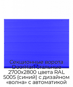 Секционные ворота DoorHan стальные 2700х2800 цвета RAL 5005 (синий) с дизайном «волна» с автоматикой