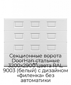 Секционные ворота DoorHan стальные 3200х2900 цвета RAL 9003 (белый) с дизайном «филенка» без автоматики