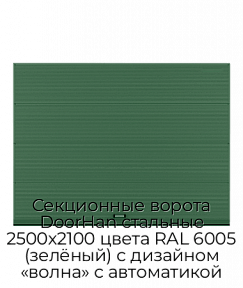 Секционные ворота DoorHan стальные 2500х2100 цвета RAL 6005 (зелёный) с дизайном «волна» с автоматикой