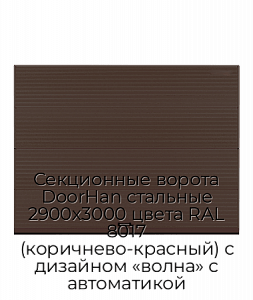 Секционные ворота DoorHan стальные 2900х3000 цвета RAL 8017 (коричнево-красный) с дизайном «волна» с автоматикой preview 1