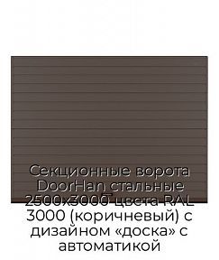 Секционные ворота DoorHan стальные 2500х3000 цвета RAL 3000 (коричневый) с дизайном «доска» с автоматикой