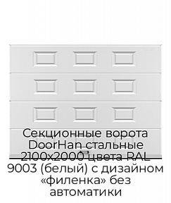 Секционные ворота DoorHan стальные 2100х2000 цвета RAL 9003 (белый) с дизайном «филенка» без автоматики