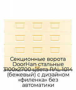 Секционные ворота DoorHan стальные 3100х2700 цвета RAL 1014 (бежевый) с дизайном «филенка» без автоматики
