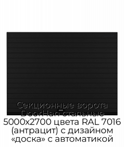 Секционные ворота DoorHan стальные 5000х2700 цвета RAL 7016 (антрацит) с дизайном «доска» с автоматикой preview 1