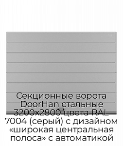 Секционные ворота DoorHan стальные 3200х2800 цвета RAL 7004 (серый) с дизайном «широкая центральная полоса» с автоматикой preview 1
