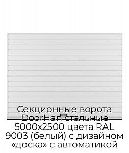Секционные ворота DoorHan стальные 5000х2500 цвета RAL 9003 (белый) с дизайном «доска» с автоматикой preview 1