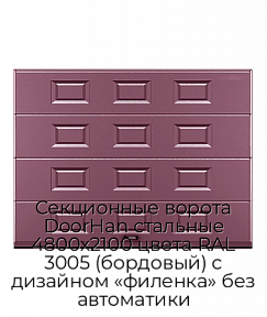 Секционные ворота DoorHan стальные 4800х2100 цвета RAL 3005 (бордовый) с дизайном «филенка» без автоматики