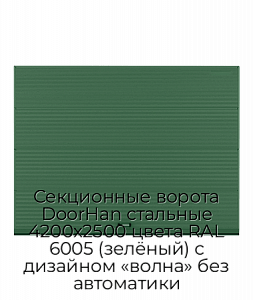 Секционные ворота DoorHan стальные 4200х2500 цвета RAL 6005 (зелёный) с дизайном «волна» без автоматики preview 1