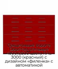 Секционные ворота DoorHan стальные 4900х2500 цвета RAL 3000 (красный) с дизайном «филенка» с автоматикой