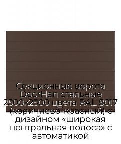 Секционные ворота DoorHan стальные 2500х2500 цвета RAL 8017 (коричнево-красный) с дизайном «широкая центральная полоса» с автоматикой