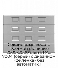 Секционные ворота DoorHan стальные 2500х2500 цвета RAL 7004 (серый) с дизайном «филенка» без автоматики