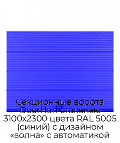 Секционные ворота DoorHan стальные 3100х2300 цвета RAL 5005 (синий) с дизайном «волна» с автоматикой